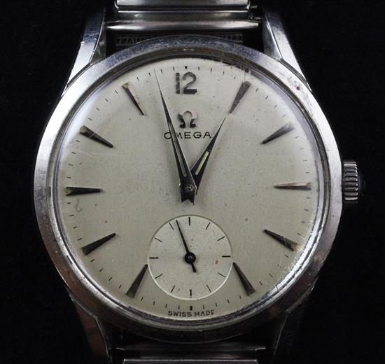 A gentlemans early 1950s stainless steel Omega manual wind wrist watch,